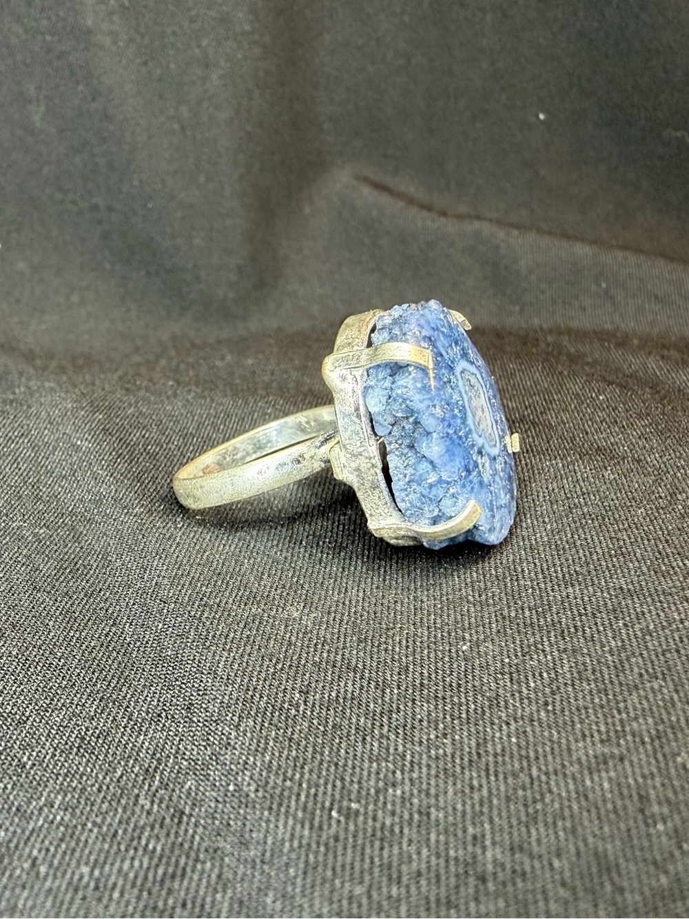 Sterling Silver Blue Solar Quartz Druzy Statement Ring Boho Artisan Size 7 - Picture 3 of 5